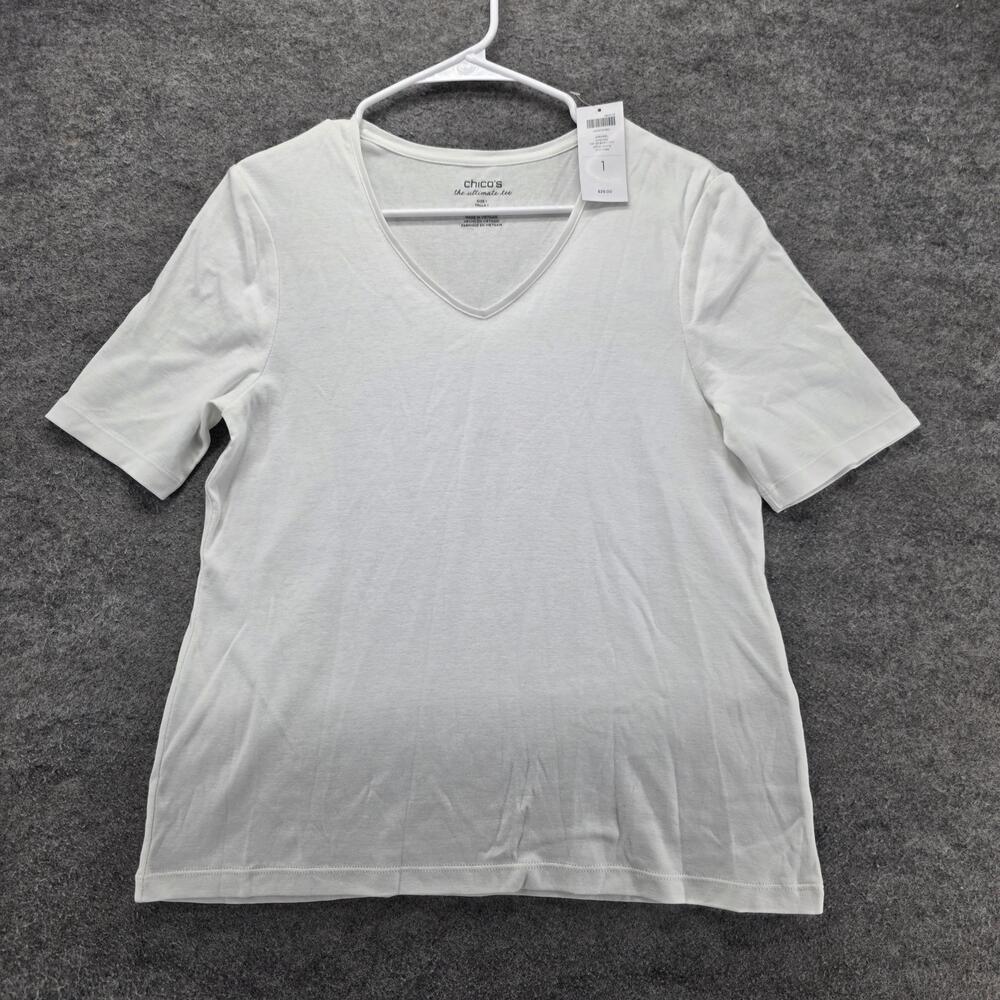 Chico's T-Shirt Womens 1 White V-Neck Basic 100% Cotton Tagless Jersey